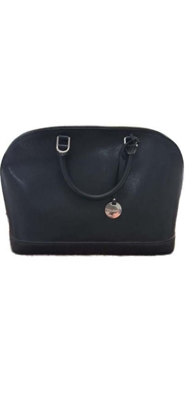 Pulicati Italian Leather Black Saffiano Dome Satchel Bag